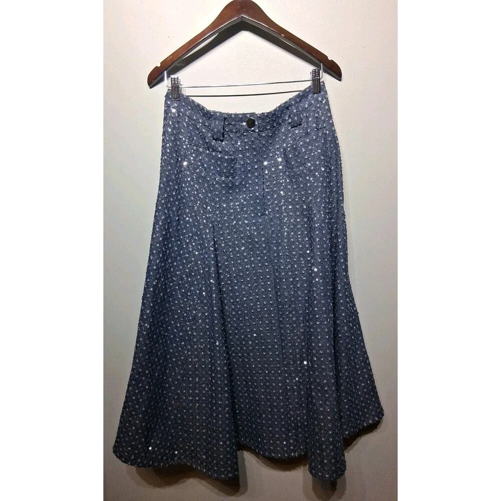 Lovebirds Women's Cotton Long Sequin Denim A Line Skirt Size L